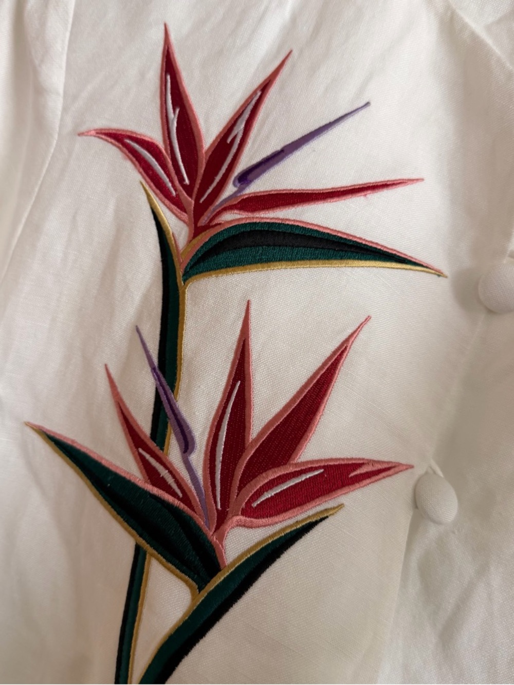 Bob Mackie Vintage Wearable Art Linen White Floral Embroidered Kimono Jacket M - Picture 3 of 5
